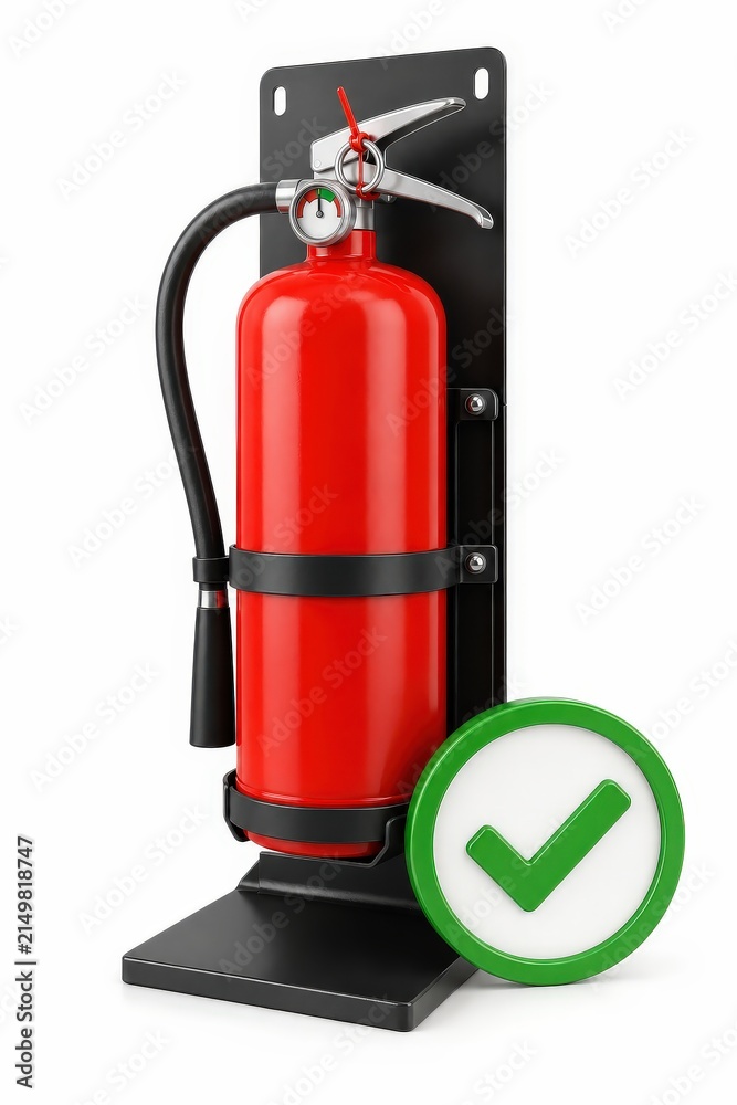 Obraz premium Warehouse Fire Extinguisher Inspection With Pressure Gauge and Safety Pin for Emergency Readiness Compliance