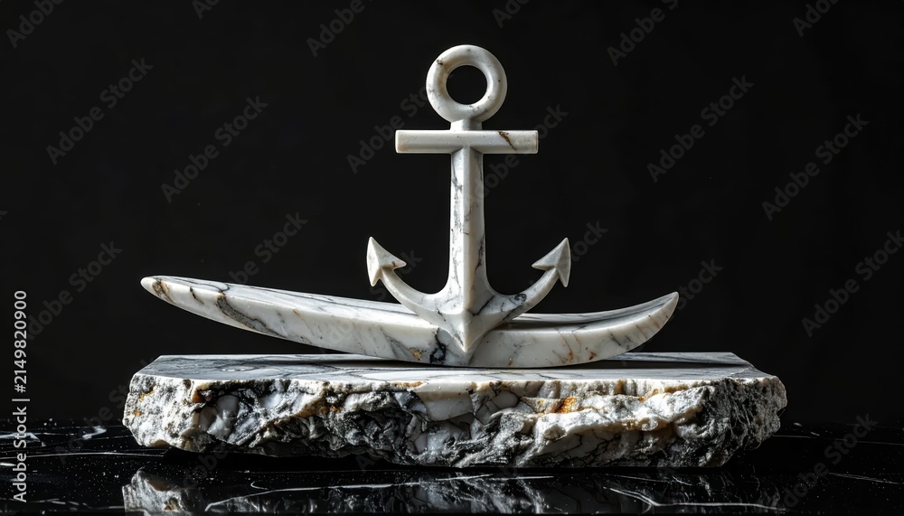 Fototapeta premium Ancient Anchor Resting on Weathered Rock at Night.