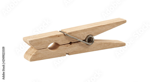 Fotografía Classic wooden clothespin isolated on transparent background