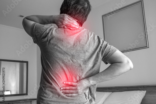 Foto Person with neck and occipital pain radiating to lower back for medical healthcare and muscle nerve treatment illustration