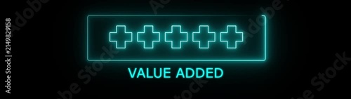 Glowing cyan Neon Value Added Concept with Plus Symbols Signboard on Dark Background Positive thinking or personal development. Value Added concept...