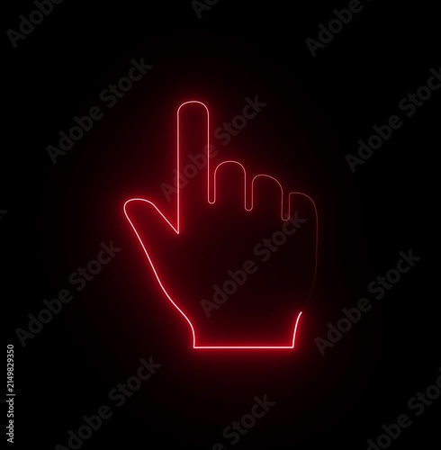 Neon Hand Cursor Click Animation black background, Digital Touch Gesture, User Interface Pointer & Interactive navigation buttons vector illustration, 4k loop..