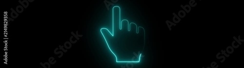 Neon Hand Cursor Click Animation black background, Digital Touch Gesture, User Interface Pointer & Interactive navigation buttons vector illustration, 4k loop..