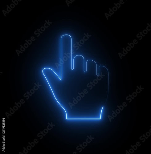 Neon Hand Cursor Click Animation black background, Digital Touch Gesture, User Interface Pointer & Interactive navigation buttons vector illustration, 4k loop..