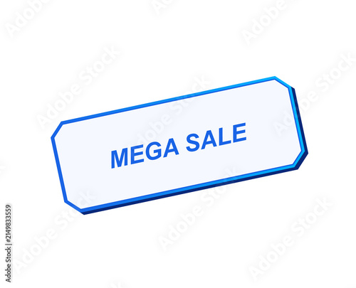 Konstfotografi Glowing neon rectangular sign displaying mega sale text isolated black