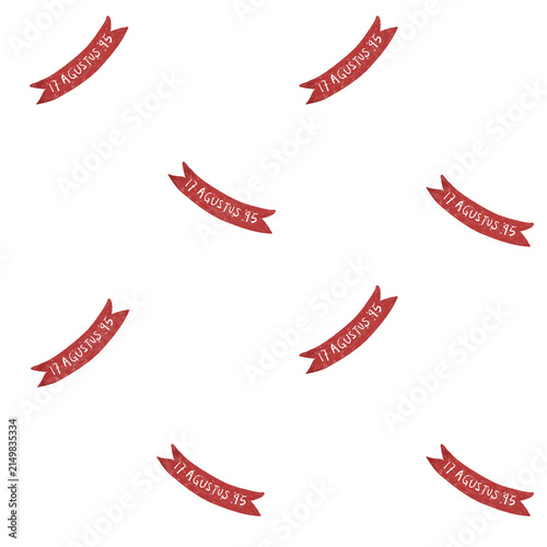 Red August 17 Independence Day Ribbon Seamless Pattern on White Backgroun