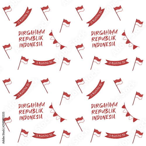 17 August Indonesian Independence Day Pattern with Flags and Banners