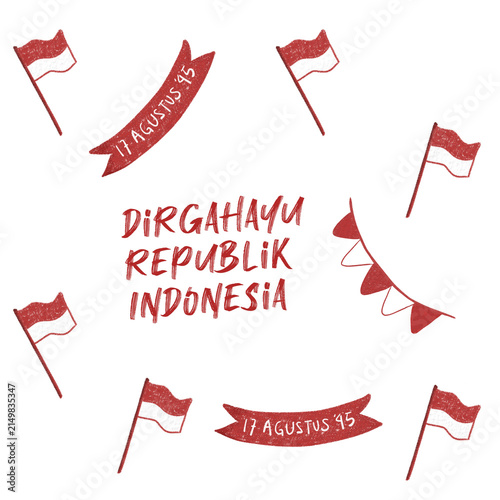 Indonesian Independence Day Seamless Pattern with Red and White Flags