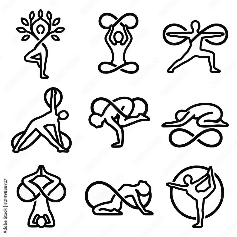 Fototapeta premium set of yoga poses silhouette vector icons