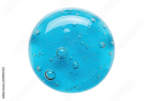 A single blue gel orb with small bubbles isolated on a transparent background