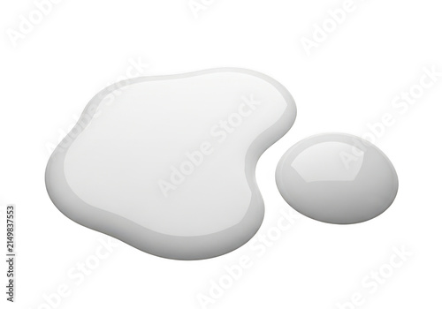 A single grey liquid puddle and a small drop isolated on a transparent background