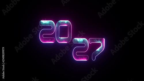 Stylized 2027 numbers with glowing neon light trail motion minimalist digital representation