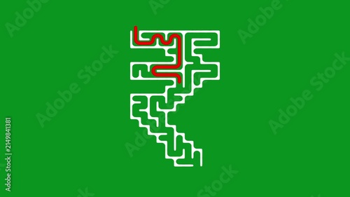 Indian rupee symbol maze with solution path on green screen background