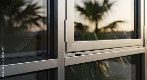 Metallic beam junction on a glass building.