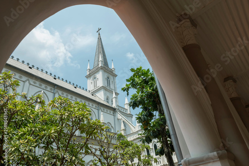 Iconic CHIJMES building complex viewd from hall in Singapore