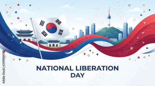 South korea national liberation day celebration vector illustration