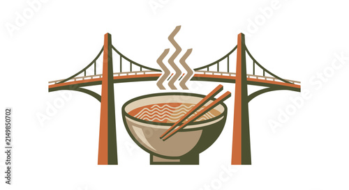 Noodle Bowl with Bridge Illustration