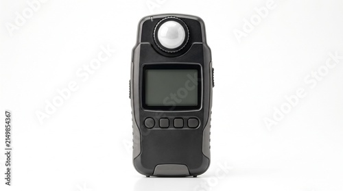 Professional black digital light meter, essential photography equipment for precise exposure measurement. Studio lighting tool for photographers and videographers, isolated on white background.