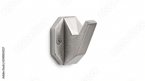 Modern brushed metal coat hook, a sleek silver wall-mounted hanger for contemporary home decor and organization, minimalist design for entryway or bathroom storage.