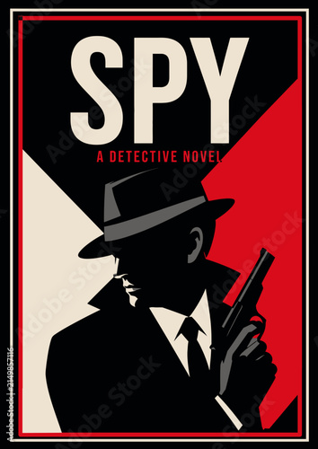 096-Secret agent silhouette holding a gun in a noir style graphic illustration