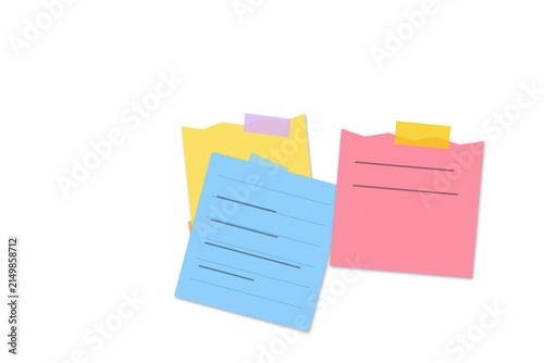 Colorful sticky notes with handwritten text reminders arranged in a small pile on a flat surface and PNG notes