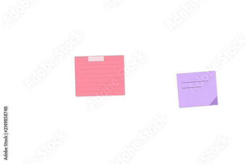 Pink and purple sticky notes for reminders and office organization tasks on a flat surface area and PNG notes