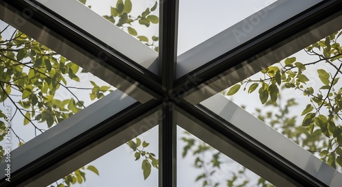 Modern glass railing joint closeup detail.