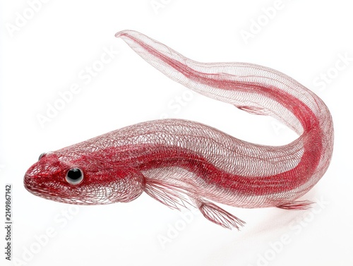 Red Dotted Texture Illustration Of A Tadpole Or Small Fish Isolated On A Pure White Background