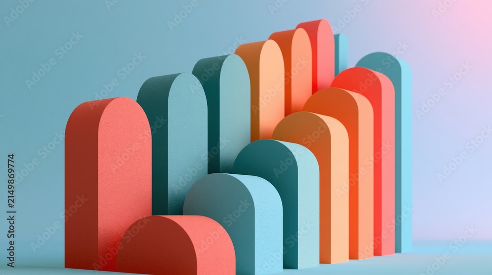 Obraz premium Matte Rounded Stepping Shapes Forming Abstract Sensory Pathway in Coral and Blue Gradient