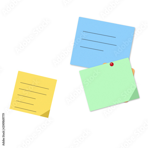 Foto Colorful sticky notes in blue green and yellow colors for office work and remind