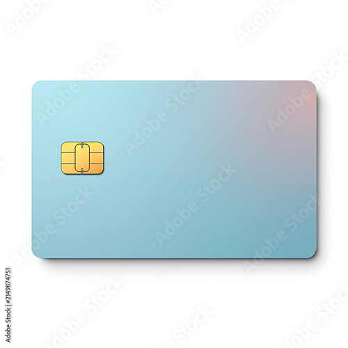 Blank credit card with golden chip and soft blue gradient background representing financial security and digital transactions for modern consumers.