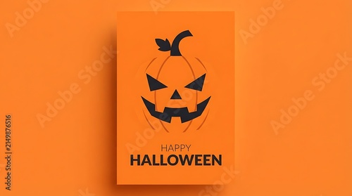 Minimalist halloween pumpkin illustration with a spooky face