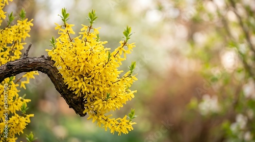 Bright Yellow Forsythia Flowers Blooming in Spring