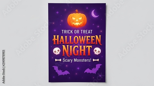 Halloween night party poster with pumpkin and scary monsters