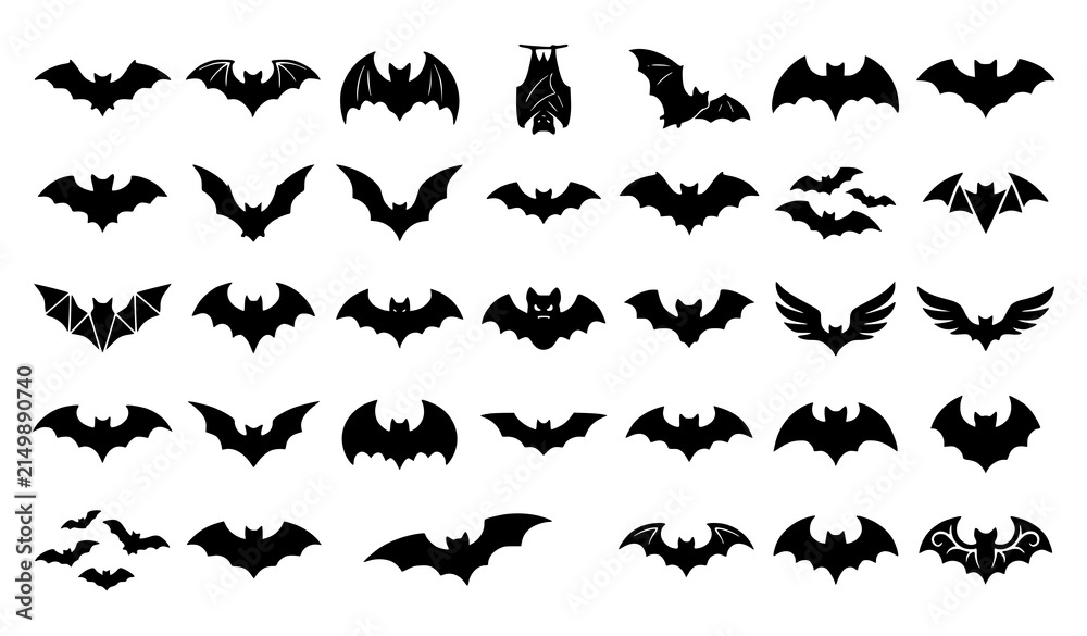 Fototapeta premium Bat Silhouette Collection Different Shapes Editable Vector Illustration