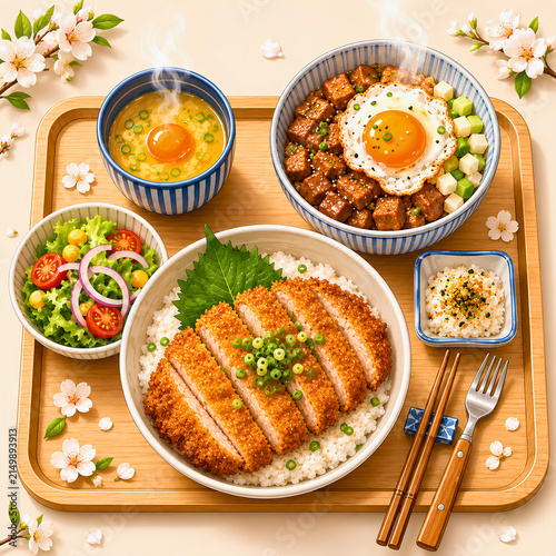 Japanese Style Grilled Salmon Set Meal with Rice and Side Dishes