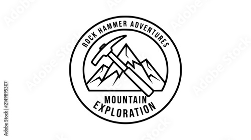 Rock Hammer Mountain Exploration Logo - Adventure Outdoor Emblem