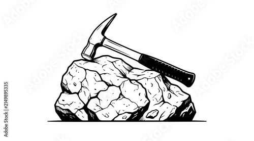 Geology Hammer on Rough Rock - Mining Exploration Concept