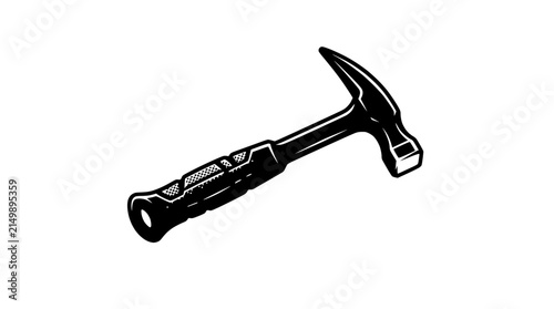 Geologist Rock Hammer, Black and White Illustration, Isolated on White Background
