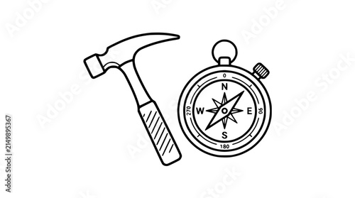 Hammer and Compass Icons: Exploration, Discovery, and DIY Projects