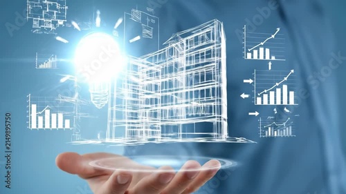 Architect holding building sketch with lightbulb idea