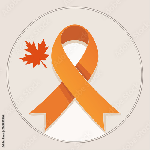Orange Ribbon and Maple Leaf Symbol for National Day for Truth and Reconciliation (Orange Shirt Day) Awareness