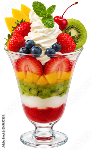 Colorful Tropical Fruit Yogurt Parfait in Glass