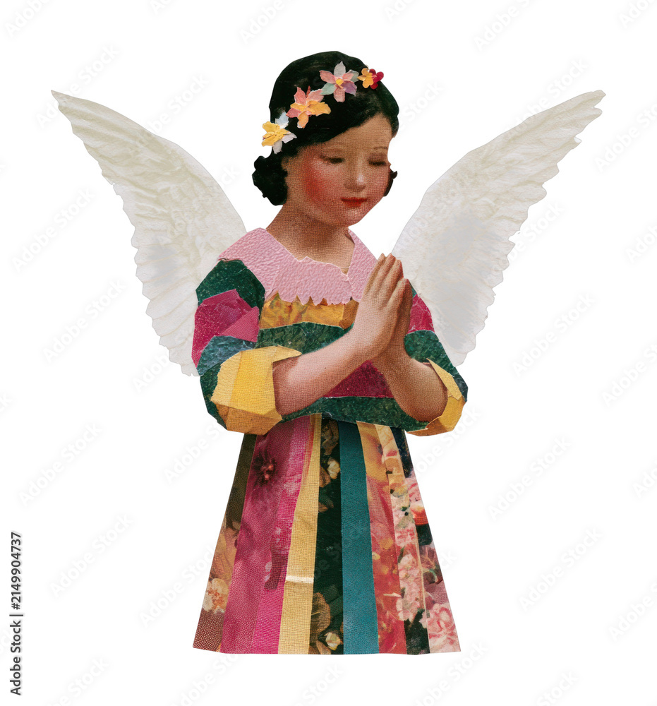 Fototapeta premium PNG Colorful angel with floral dress and wings