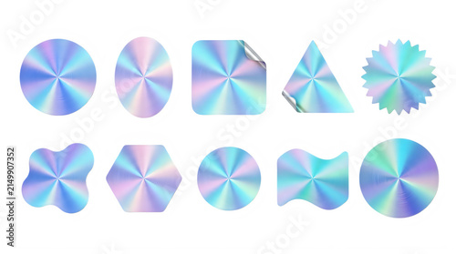 Set of Holographic Iridescent Geometric Stickers and Labels