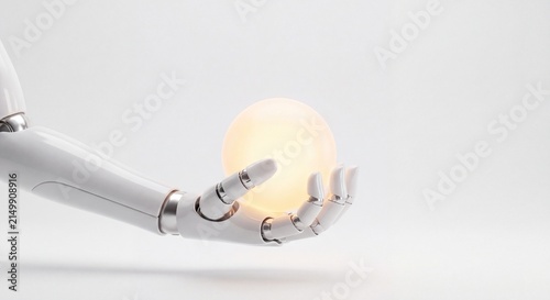 Robotic Hand Holding Glowing Orb for Future Technology Concept