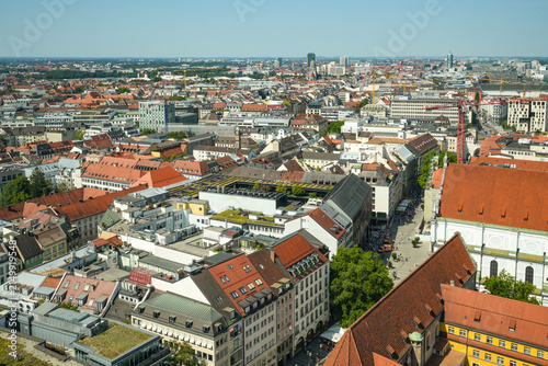 A bird's-eye view of Munich's historic center, including the pedestrian zone (Kaufingerstraße / Neuhauser Straße)