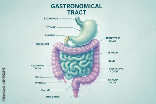 Quadro su tela Gastronomical tract and digestive system isolated structure outline diagram, transparent background