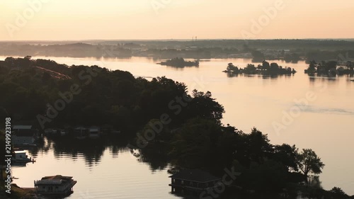 Aerial view of the St. Lawrence River at sunrise