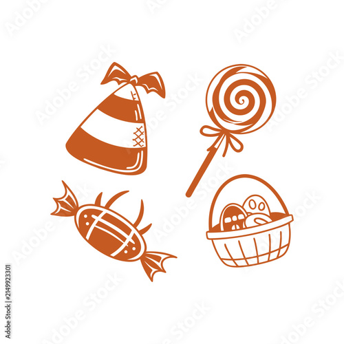 Halloween Candy Treats and Party Hat Vector Illustration Set